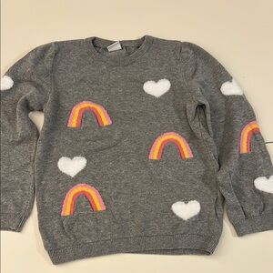 Gray Sweater with Rainbow and Heart Design